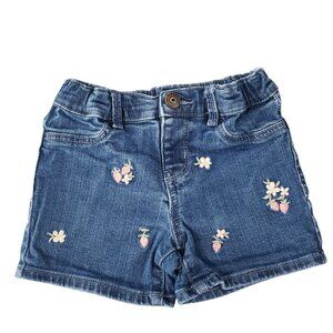 OshKosh Girl's Medium Wash Denim Shorts with Embroidered Flowers 4T
